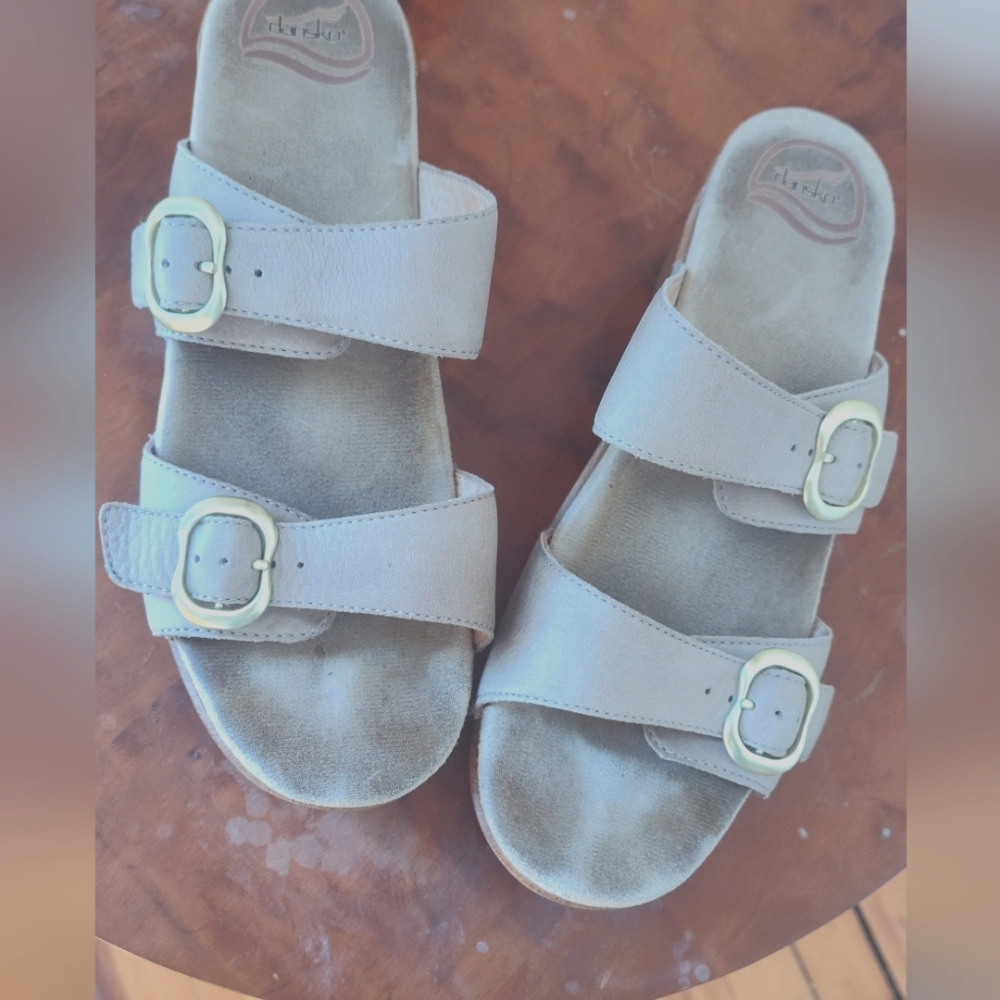 Dansko Sophie light brown leather two-strap clog sandal